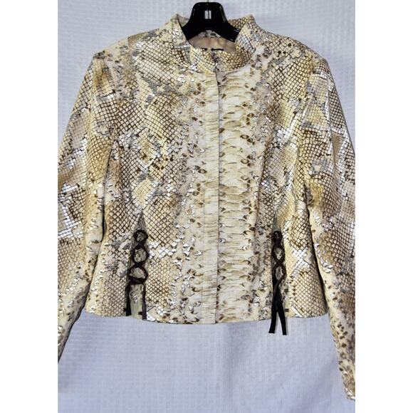 SIMON CHANGE Faux Snake Print Designer Blazer Jacket Size 12 - Picture 5 of 9